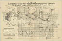 Map of Manitoba & North West Territory of the dominion of Canada shewing the lands belonging to the British Canadian Land & Settlement Co. Limited, and the routes to the great fertile belt, extending to 1,300,000 square miles.